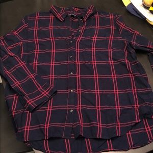 Navy Blue/Red Striped Button Down